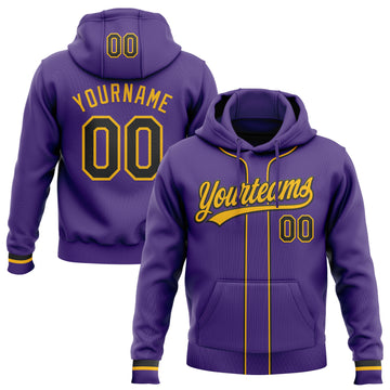 Custom Stitched Purple Black-Gold Baseball Pullover Sweatshirt Hoodie