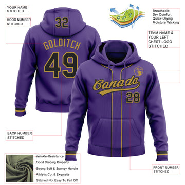 Custom Stitched Purple Black-Old Gold Baseball Pullover Sweatshirt Hoodie