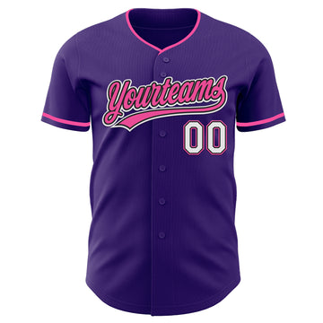 Custom Purple White Black-Pink Authentic Baseball Jersey