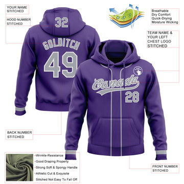 Custom Stitched Purple Gray-White Baseball Pullover Sweatshirt Hoodie