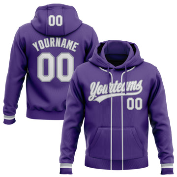 Custom Stitched Purple White-Gray Baseball Pullover Sweatshirt Hoodie