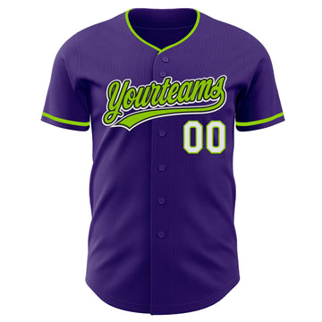 Custom Purple Neon Green Black-White Authentic Baseball Jersey