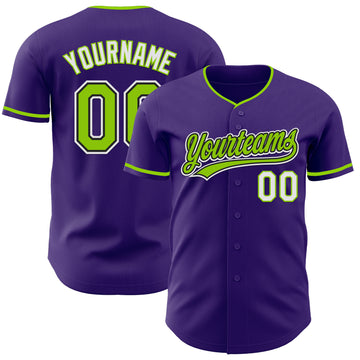 Custom Purple Neon Green Black-White Authentic Baseball Jersey
