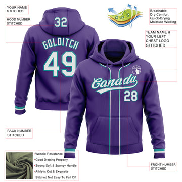 Custom Stitched Purple White-Teal Baseball Pullover Sweatshirt Hoodie
