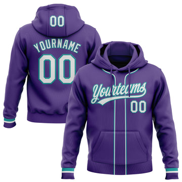 Custom Stitched Purple White-Teal Baseball Pullover Sweatshirt Hoodie