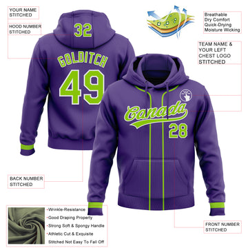 Custom Stitched Purple Neon Green-White Baseball Pullover Sweatshirt Hoodie