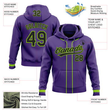 Custom Stitched Purple Black-Neon Green Baseball Pullover Sweatshirt Hoodie