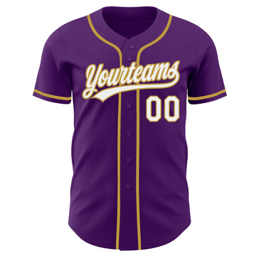 Custom Purple White-Old Gold Authentic Baseball Jersey
