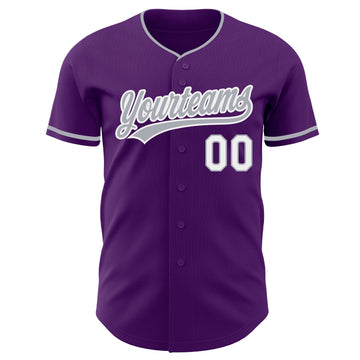 Custom Purple Gray-White Authentic Baseball Jersey