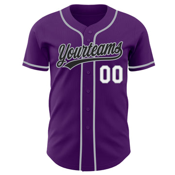 Custom Purple Black Gray-White Authentic Baseball Jersey