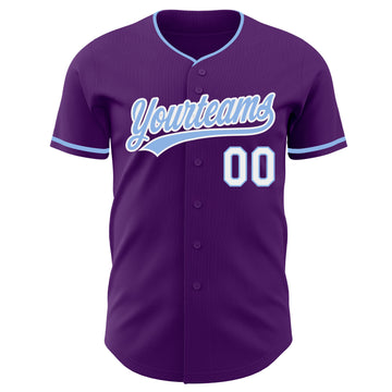 Custom Purple Light Blue-White Authentic Baseball Jersey