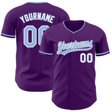 Custom Purple Light Blue-White Authentic Baseball Jersey