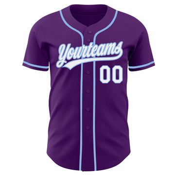 Custom Purple White-Light Blue Authentic Baseball Jersey