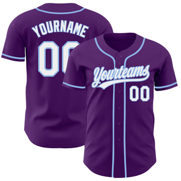 Custom Purple White-Light Blue Authentic Baseball Jersey