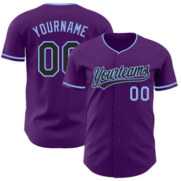 Custom Purple Black-Light Blue Authentic Baseball Jersey