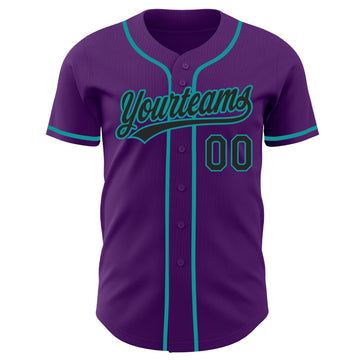 Custom Purple Black-Teal Authentic Baseball Jersey