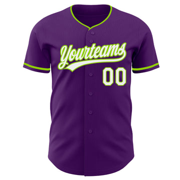 Custom Purple White-Neon Green Authentic Baseball Jersey