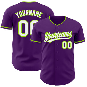 Custom Purple White-Neon Green Authentic Baseball Jersey