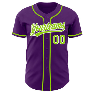 Custom Purple Neon Green-White Authentic Baseball Jersey