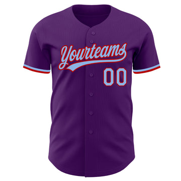 Custom Purple Light Blue-Red Authentic Baseball Jersey