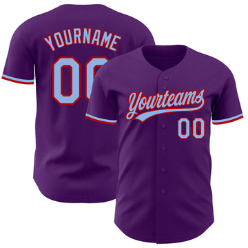 Custom Purple Light Blue-Red Authentic Baseball Jersey