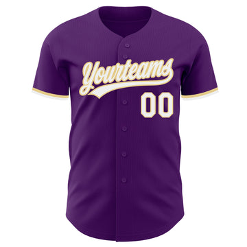 Custom Purple White-Vegas Gold Authentic Baseball Jersey
