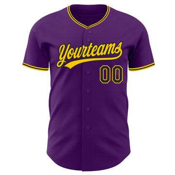 Custom Purple Black-Yellow Authentic Baseball Jersey