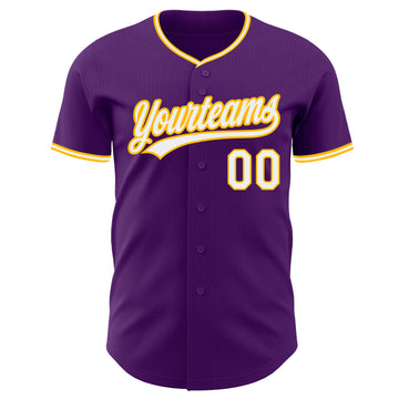 Custom Purple White-Gold Authentic Baseball Jersey