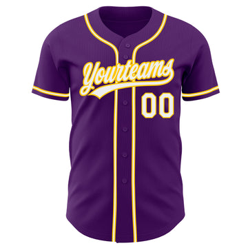 Custom Purple White-Yellow Authentic Baseball Jersey