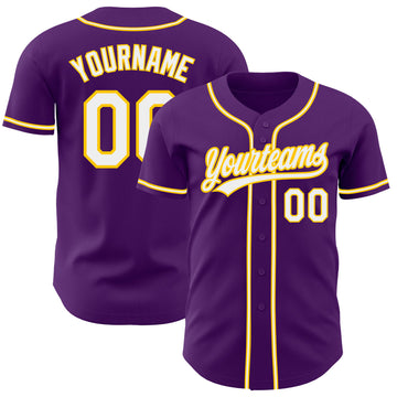 Custom Purple White-Yellow Authentic Baseball Jersey