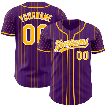 Custom Purple Gold Pinstripe-White Authentic Baseball Jersey