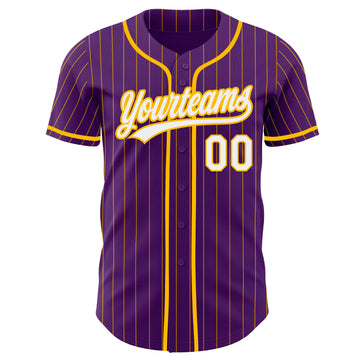 Custom Purple Gold Pinstripe-White Authentic Baseball Jersey