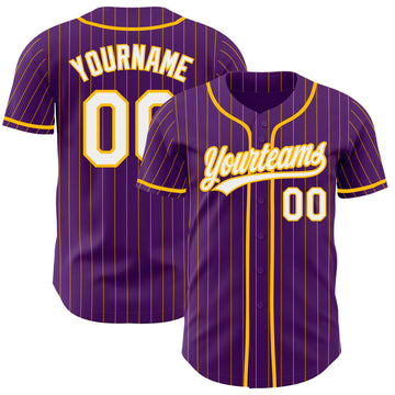 Custom Purple Gold Pinstripe-White Authentic Baseball Jersey