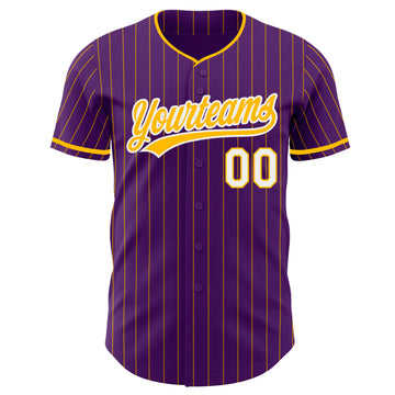 Custom Purple Gold Pinstripe-White Authentic Baseball Jersey