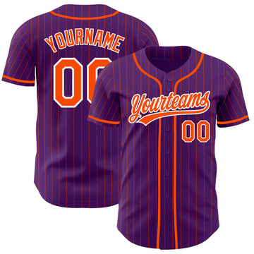 Custom Purple Orange Pinstripe-White Authentic Baseball Jersey