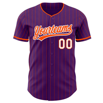 Custom Purple Orange Pinstripe-White Authentic Baseball Jersey