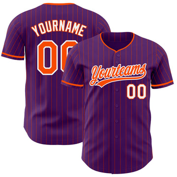 Custom Purple Orange Pinstripe-White Authentic Baseball Jersey