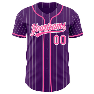 Custom Purple White Pinstripe-Pink Authentic Baseball Jersey
