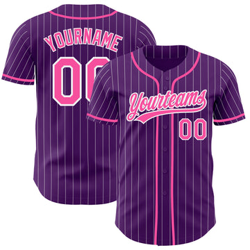 Custom Purple White Pinstripe-Pink Authentic Baseball Jersey