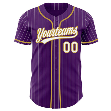 Custom Purple White Pinstripe-Old Gold Authentic Baseball Jersey