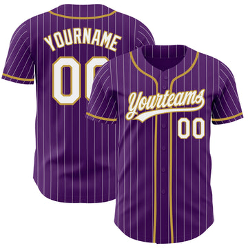 Custom Purple White Pinstripe-Old Gold Authentic Baseball Jersey