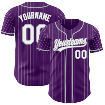 Custom Purple White Pinstripe-Gray Authentic Baseball Jersey