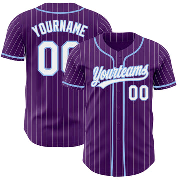 Custom Purple White Pinstripe-Light Blue Authentic Baseball Jersey