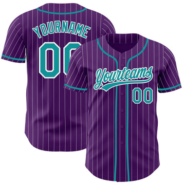 Custom Purple White Pinstripe-Teal Authentic Baseball Jersey