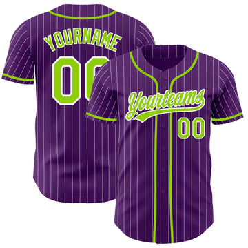 Custom Purple White Pinstripe-Neon Green Authentic Baseball Jersey