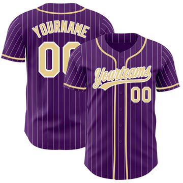 Custom Purple White Pinstripe-Vegas Gold Authentic Baseball Jersey