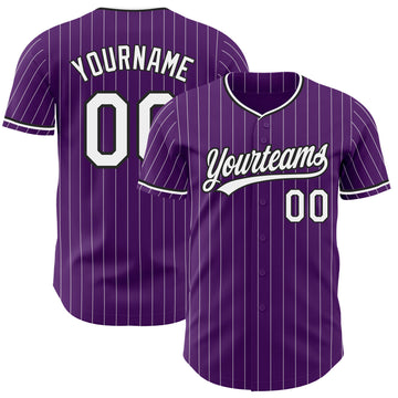 Custom Purple White Pinstripe-Black Authentic Baseball Jersey