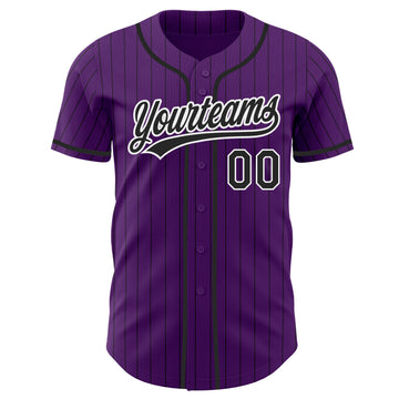 Custom Purple Black Pinstripe-White Authentic Baseball Jersey
