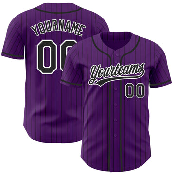 Custom Purple Black Pinstripe-White Authentic Baseball Jersey