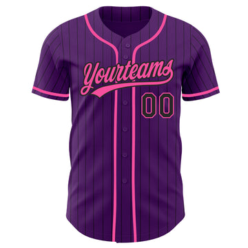 Custom Purple Black Pinstripe-Pink Authentic Baseball Jersey